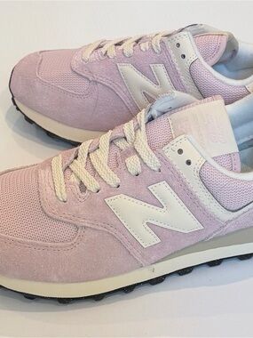 New Balance Light Pink Suede & Mesh Sneakers with White N Logo